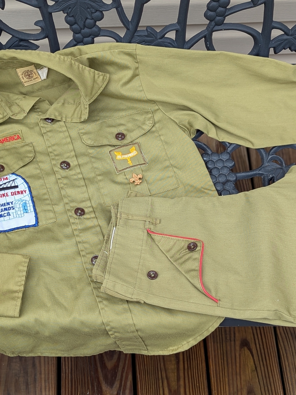 Olive Green Boy Scouts Uniform Shirt with Patches